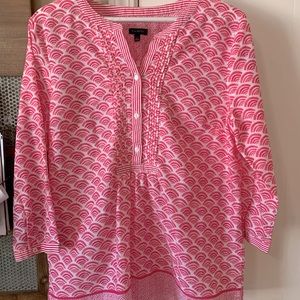 Talbots pink and white light weight tunic blouse